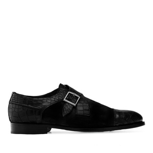 Chaussures pour hommes de style Monk en daim noir