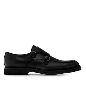 Monkstrap Shoes in Black Leather