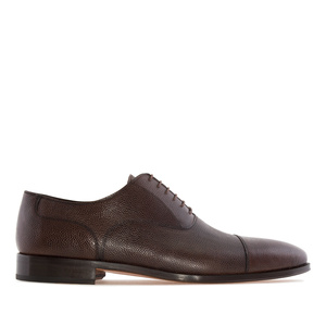 Oxford style Shoes in Dark Brown Grained Leather