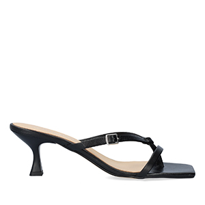 Black leather heeled sandals