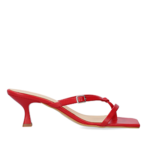 Red leather heeled sandals