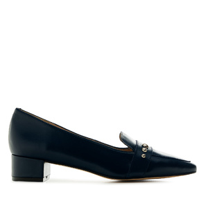 Heeled Moccasins in Navy Leather