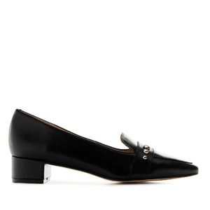 Heeled Moccasins in Black Leather