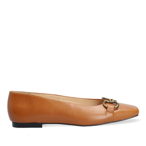 Square toe ballerina flats in brown leather