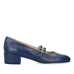 Navy leather heeled shoe