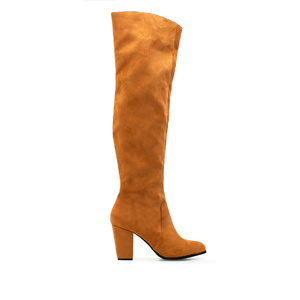 High-leg boots in Camel Suedette
