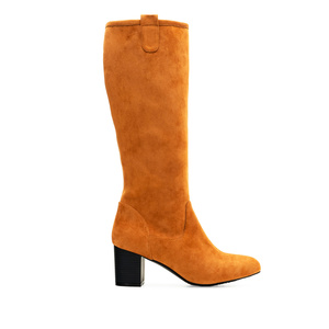 High Calf Boots in Camel Suedette