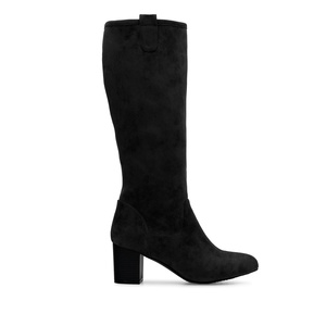 High Calf Boots in Black Suedette