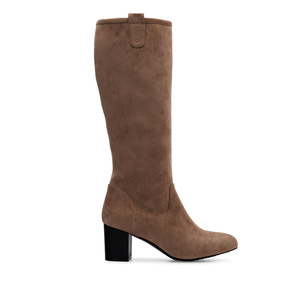High Calf Boots in Taupe Suedette
