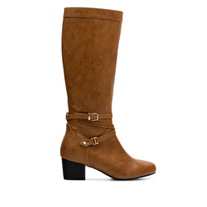 2-Buckled Boots in Camel Faux leather