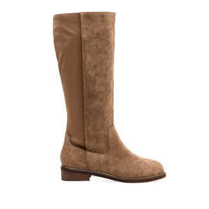 Low-Heeled Boots in Taupe Suedette