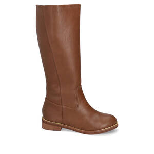 Flat boots in brown faux leather