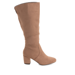 Heeled mid-calf boots in light brown faux suede