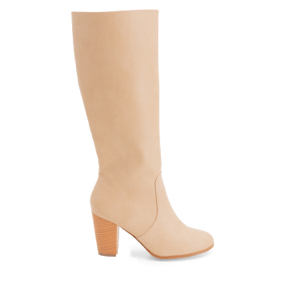 Heled mid-calf boots in off-white faux leather