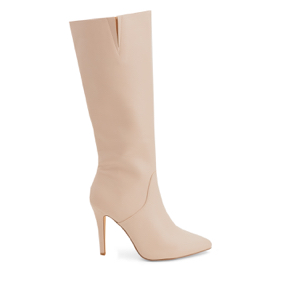 Heeled boots in ivory faux leather