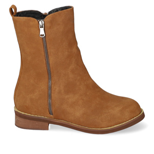 High-top booties in camel faux split leather
