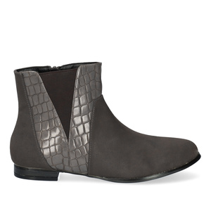 High-top booties in grey croc and faux suede