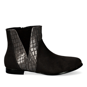 High-top booties in black croc and faux suede