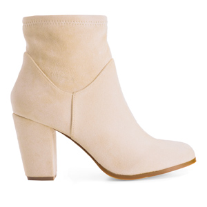 Heeled booties in off-white faux suede