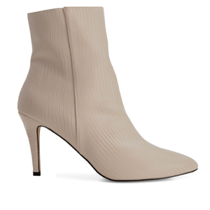 Pointed toed booties in ivory embossed faux leather