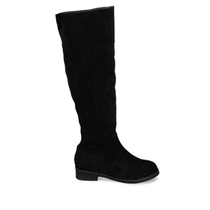 Flat knee-high boots in black faux suede