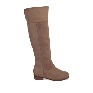 Flat knee-high boots in light brown faux suede