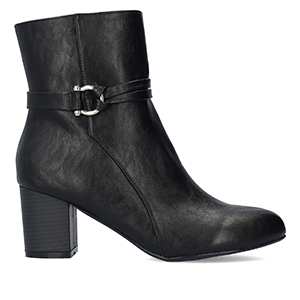 Black faux leather booties.