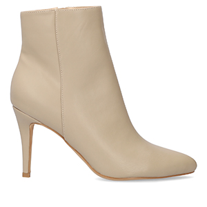 High-heeled booties in ivory faux leather