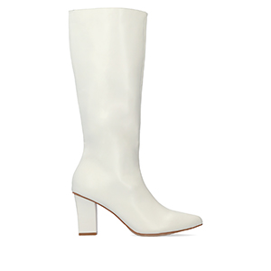 Smooth white colored faux leather boots