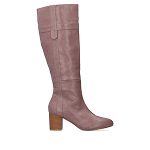 Heeled high-calf boots in mauve faux leather