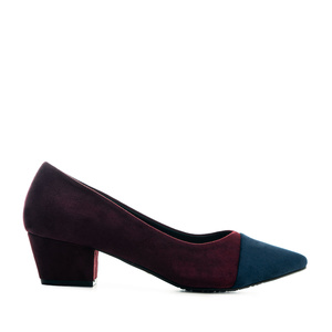 Toe Cap Court Shoes in Navy & Burgundy Suedette