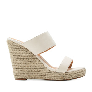 Jute Wedges in Cream-coloured faux Leather