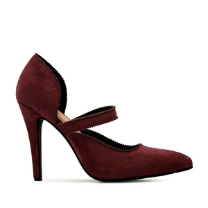 Burgundy Faux Suedette Mary Jane High Heels