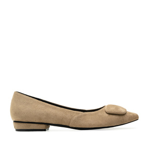 Beige Faux Suedette Pointed Flats