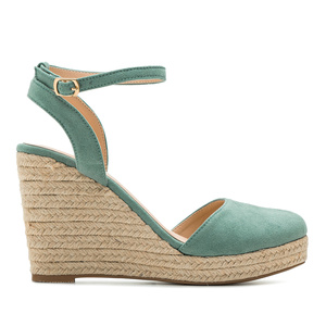 Turquoise Faux Suede Espadrilles with Jute Wedge