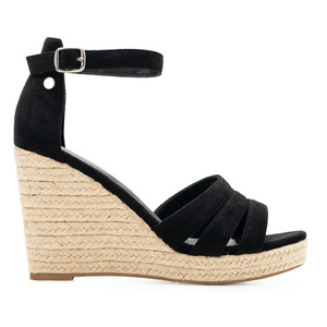 Black Faux Suede Espadrilles with Jute Wedge