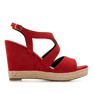Red Faux Suede Wedge Sandals