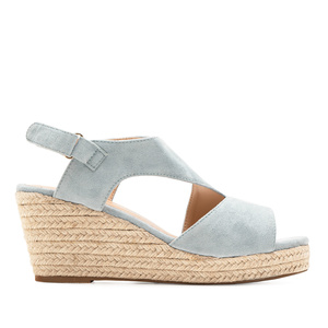 Light Blue Faux Suede Espadrilles with Jute Wedge