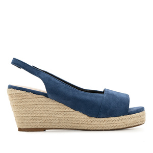 Navy Faux Suede Espadrilles with Jute Wedge
