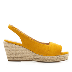 Mustard Faux Suede Espadrilles with Jute Wedge