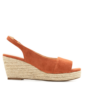 Brick-Red Faux Suede Espadrilles with Jute Wedge