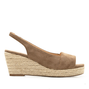 Light Brown Faux Suede Espadrilles with Jute Wedge