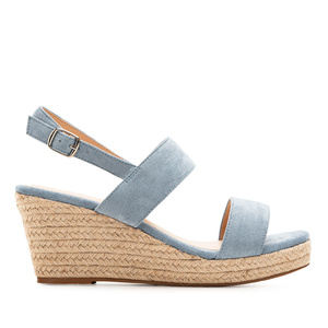 Light Blue Faux Suede Espadrille with Jute Wedge