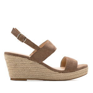 Brown Faux Suede Espadrille with Jute Wedge