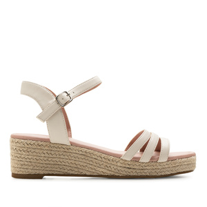 Beige Faux Leather Sandals with Jute Wedge