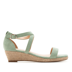 Mint Faux Suede Sandals with Jute Wedge