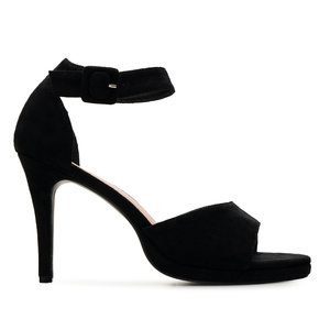 Black faux suede heeled sandals