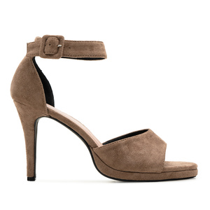 Brown faux suede heeled sandals