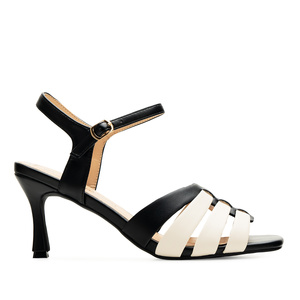 Dual Color Sandals in Black and White Faux Leather