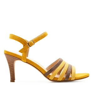 Combined Sandals in Yellow Faux embossed leather and Faux Suede